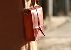 Handmade Vintage Brown Leather Mens Box Bag Shoulder Bag Messenger Bag for Men - iwalletsmen
