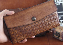 Handmade Leather Mens Clutch Cool Braided Wallet Clutch Wristlet Wallet for Men