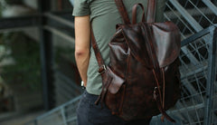 Cool Black Coffee Mens Leather Backpack Travel Backpack School Backpacks for men - iwalletsmen
