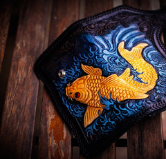 Handmade Leather Carp Mens Chain Biker Wallet Cool Leather Wallet With Chain Wallets for Men
