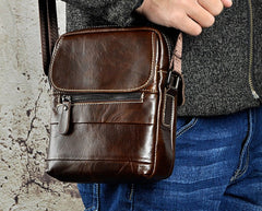 Cool Small Coffee Leather Mens Side Bag Messenger Bag Shoulder Bag for Men - iwalletsmen