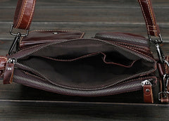 Cool Small Coffee Leather Mens Messenger Bag Shoulder Bag for Men - iwalletsmen