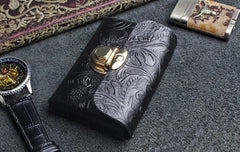 Handmade Leather Floral Mens Cool billfold Wallet Card Holder Small Card Slim Wallets for Men