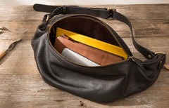 Black Mens Leather Fanny Packs Mens Waist Bag Black Hip Pack Belt Bag Chest Bag for Men - iwalletsmen