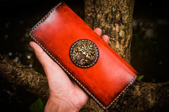 Handmade Leather Men Tooled Cool Leather Wallet Long Phone Wallets for Men