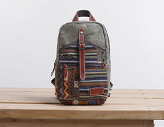 Folk Canvas Mens Sling Bag Vintage Chest Bag One Shoulder Pack for men - iwalletsmen