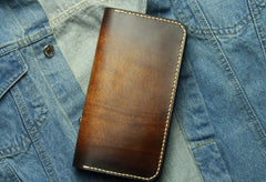 Coffee Vintage Leather Bifold Mens Large Long Wallet Leather Long Wallets for Men - iwalletsmen