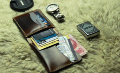 Coffee Vintage Leather Mens Slim Small Wallet Leather Bifold Wallets for Men - iwalletsmen