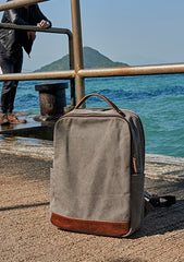 Cool Canvas Leather Mens Backpack Canvas Travel Bag Canvas School Bag for Men - iwalletsmen