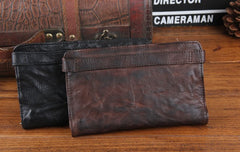 Handmade Leather Mens Cool Long Leather Wallet Bifold Clutch Wallet for Men