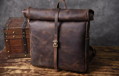 Handmade Leather Mens Cool Backpack Sling Bag Large Black Travel Bag Hiking Bag for men