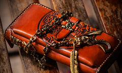 Handmade Leather Mens Tibetan Chain Biker Wallet Cool Leather Wallet Long Clutch Wallets for Men