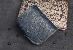 Handmade Leather Floral Mens Cool Biker Wallet Leather Wallet Men billfold Wallets Bifold for Men