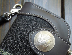 Handmade Leather Biker Wallet Mens Cool Chain Wallet Trucker Wallet with Chain