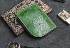 Handmade Leather Floral Mens Front Pocket Wallet Cool Slim Leather Wallet Men billfold Wallets Bifold for Men