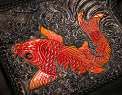 Handmade Leather Carp Mens Chain Biker Wallet Cool Leather Wallet With Chain Wallets for Men
