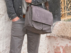 Mens Canvas Gray Cool Side Bag Messenger Bag Canvas Shoulder Bag for Men - iwalletsmen
