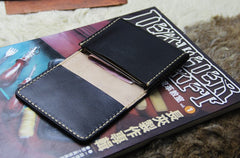 Black Leather Mens Slim Front Pocket Bifold Small Wallets Card Wallet for Men - iwalletsmen