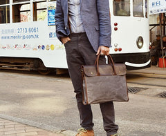 Mens Gray Canvas Leather Briefcase Handbag Work Bag Business Bag for Men - iwalletsmen