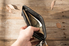 Black Leather Mens Small Wallets Trifold Vintage billfold Wallet for Men - iwalletsmen
