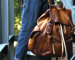 Handmade Cool Leather Mens Backpack Travel Backpacks Laptop Backpack for men - iwalletsmen