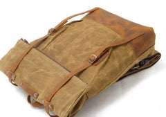 Cool Waxed Canvas Leather Mens Backpacks Canvas Travel Backpack Canvas School Backpack for Men - iwalletsmen
