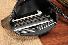 Black Leather Mens Wristlet Wallet Bag Zipper Clutch Wallet For Men - iwalletsmen
