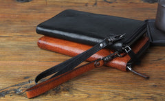 Genuine Leather Mens Cool Long Leather Wallet Biker Wallet Zipper Clutch Wristlet Wallet for Men