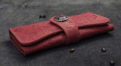 Handmade Leather Floral Mens Cool Travel Long Wallet Card Holder Card Slim Clutch Wallets for Men