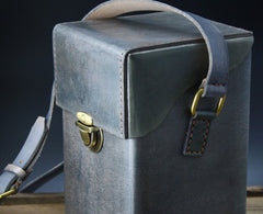 Handmade Gray Leather Mens Small Box Bag Shoulder Bag Messenger Bag for Men - iwalletsmen