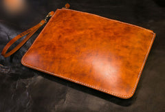 Handmade Leather Mens Clutch Cool Slim Wallet Zipper Clutch Wristlet Wallet for Men