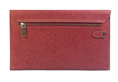 Handmade Leather Floral Tooled Mens Clutch Cool Slim Wallet Zipper Clutch Wristlet Wallet for Men