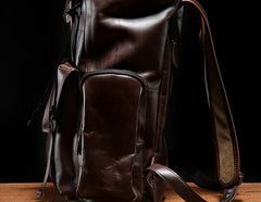 Genuine Leather Mens Cool Backpack Sling Bag Large Travel Bag Hiking Bag for Men