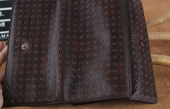 Genuine Leather Mens Cool Long Leather Wallet Zipper Clutch Wristlet Wallet for Men