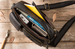 Small Black Messenger Bag Black Leather Messenger Bag Men's Black Crossbody Bag 