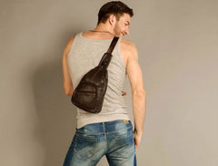 Cool Leather Mens Sling Bag Sling Shoulder Bags Sling Backpack Chest Bag for men - iwalletsmen