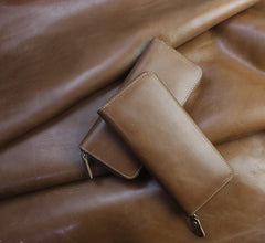 Handmade Leather Mens Cool Zipper Phone Travel Long Wallet Card Holder Card Slim Clutch Wallets for Men