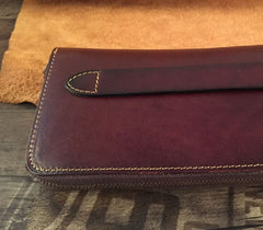 Handmade Genuine Leather Mens Clutch Cool Long Wallet Skull Zipper Clutch Wristlet Wallet for Men