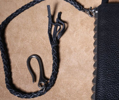 Genuine Leather Mens Cool Biker Chain Wallet Long Leather Wallet Clutch Wristlet Wallet for Men