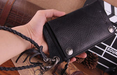 Genuine Leather Mens Cool Biker Chain Wallet Long Leather Wallet Slim Clutch Wristlet Wallet for Men