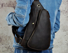 Cool Leather Mens One Shoulder Backpack Sling Bag Chest Bag Sling Backpack for men - iwalletsmen
