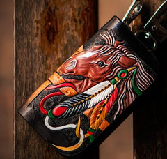 Handmade Leather Biker Mens Cool Car Key Wallet Coin Wallet Pouch Car KeyChain for Men