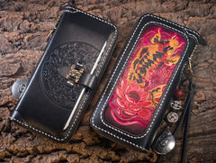 Handmade Leather Carp Mens Chain Biker Wallet Cool Leather Wallet Long Phone Wallets for Men - iwalletsmen