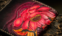Handmade Leather Carp Tooled Mens billfold Wallet Cool Leather Wallet Slim Wallet for Men