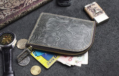 Handmade Leather Floral Mens Front Pocket Wallet Cool Slim Leather Wallet Men billfold Wallets Bifold for Men