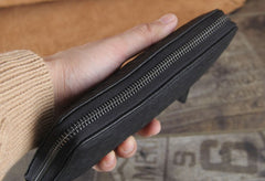 Genuine Leather Mens Cool Long Leather Wallet Zipper Clutch Wristlet Wallet for Men