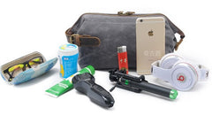 Cool Canvas Leather Mens Zipper Wristlet Bag Vintage Clutch Zipper Bag for Men - iwalletsmen