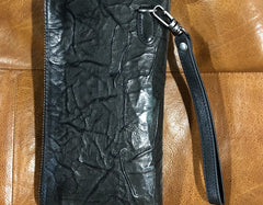 Genuine Leather Mens Cool Long Leather Wallet Biker Wallet Zipper Clutch Wristlet Wallet for Men