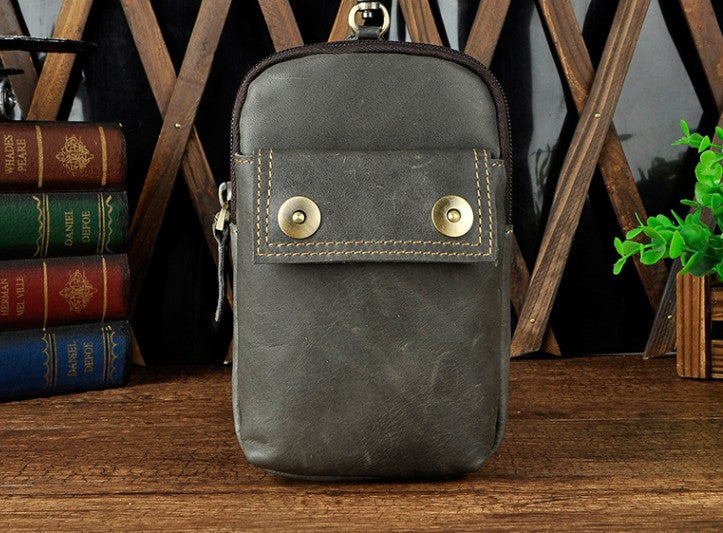 Leather Mens WAIST POUCH with Belt Loop Cell Phone Holster Belt Pouch for Men - iwalletsmen