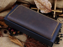 Handmade Leather Mens Cool Travel Long Wallet Card Holder Card Slim Clutch Wallets for Men